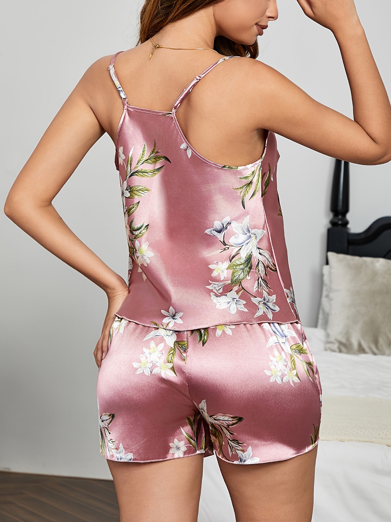 Floral Pajama Set Crew Neck Cami Top & Shorts Sleepwear