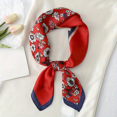 Floral Print Square Scarf Block Satin Neckerchief Casual Bandana