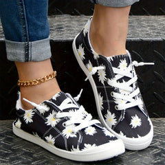 Daisy Pattern Lace Up Casual Flat Shoes Women's Footwear