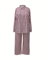 Plaid Print Shirt & Pants Outfit 2 Piece Set