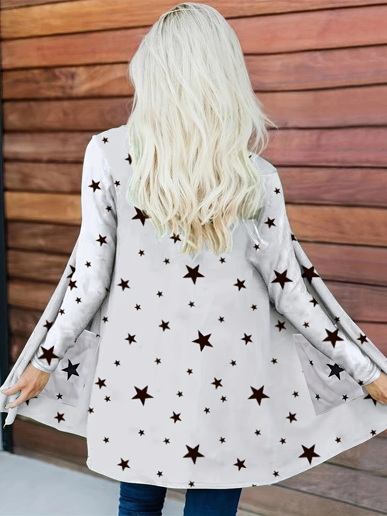 Star Print Open Front Cardigan