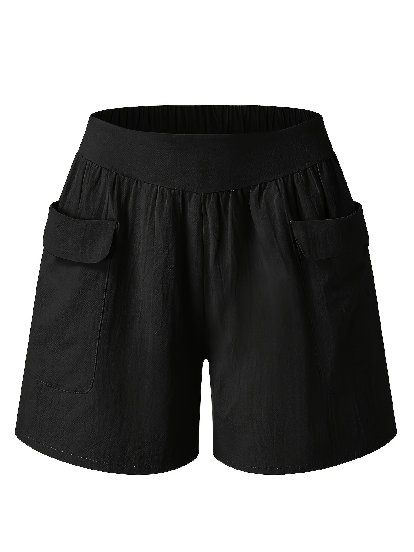 Solid Pockets Elastic Waist Women's Shorts Casual Spring Summer Clothing