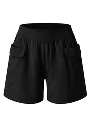 Solid Pockets Elastic Waist Women's Shorts Casual Spring Summer Clothing