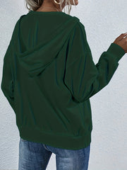 Solid Half Button Kangaroo Pocket Hoodie