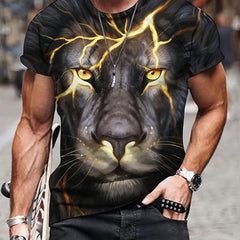 Men's 3D Lion Print T-shirt Crew Neck Tee
