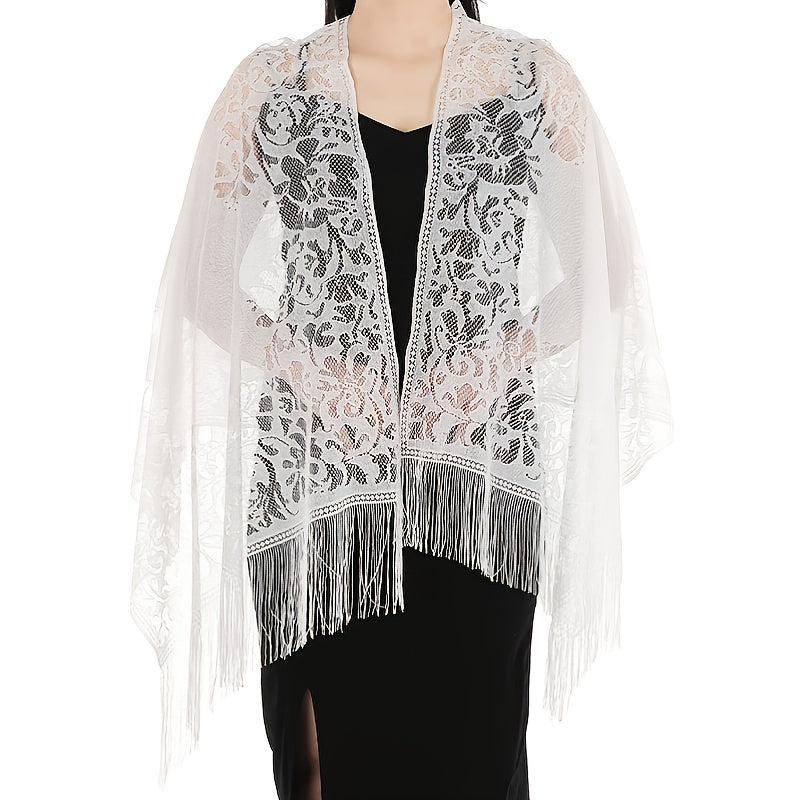 Floral Lace Scarf for Wedding Party Lightweight Shawl Wrap with Fringe
