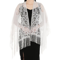 Floral Lace Scarf for Wedding Party Lightweight Shawl Wrap with Fringe