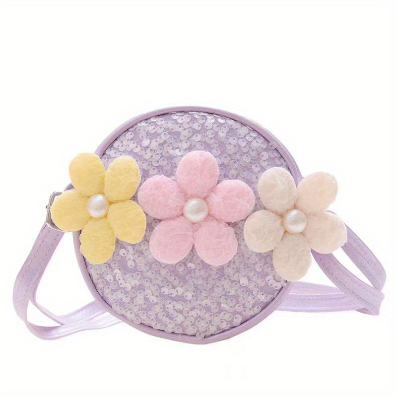 Flower Shoulder Bag Sequin Round Crossbody Coin Purse