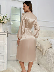 Satin Night Robe Long Sleeve V Neck Women's Sleepwear