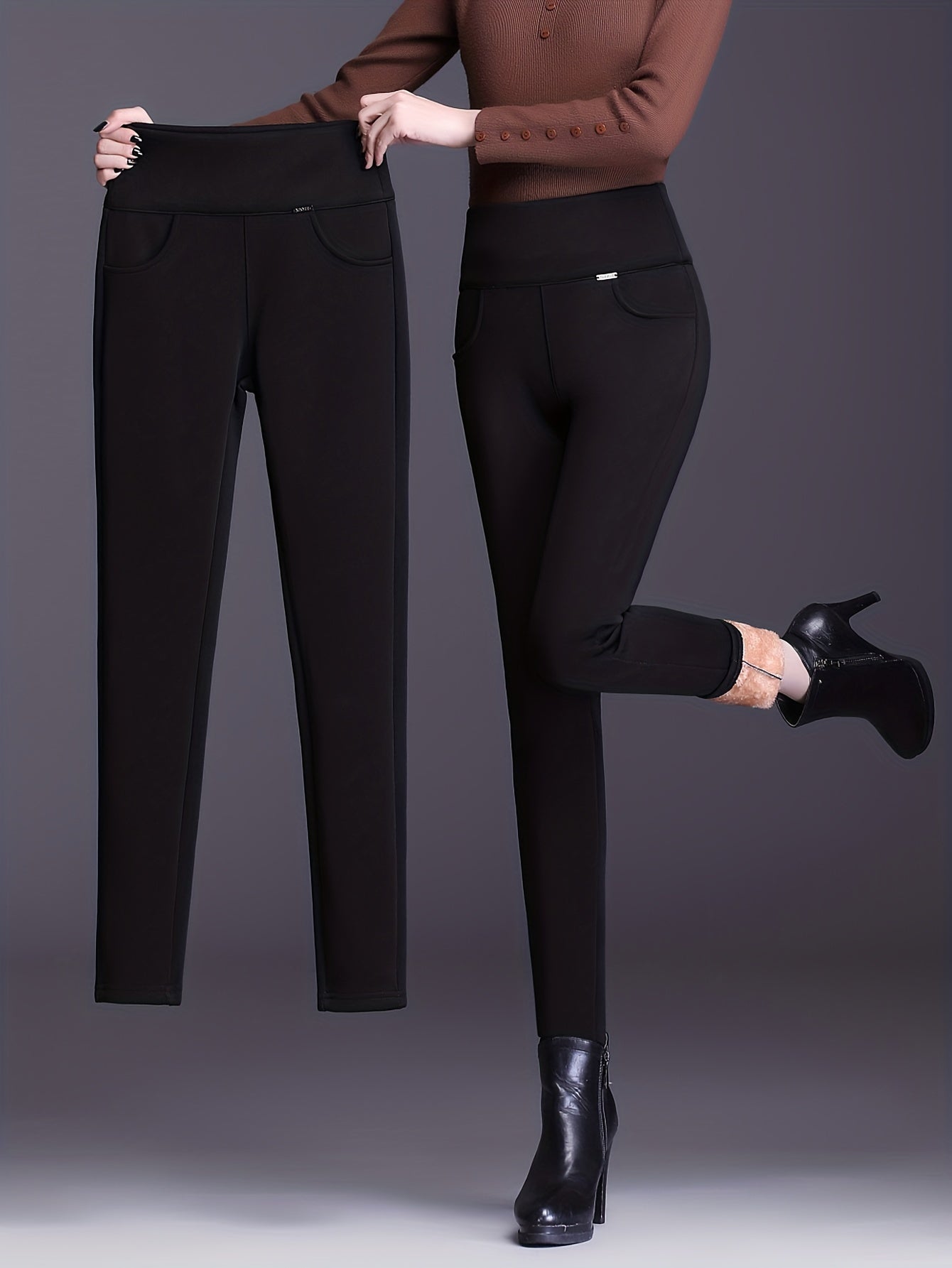 Plush Lined Thermal Pants Soft & Comfy Slim Elastic Tights