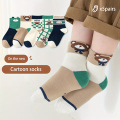 5pairs Boys Kids Crew Socks Cartoon Bear Pattern Socks
