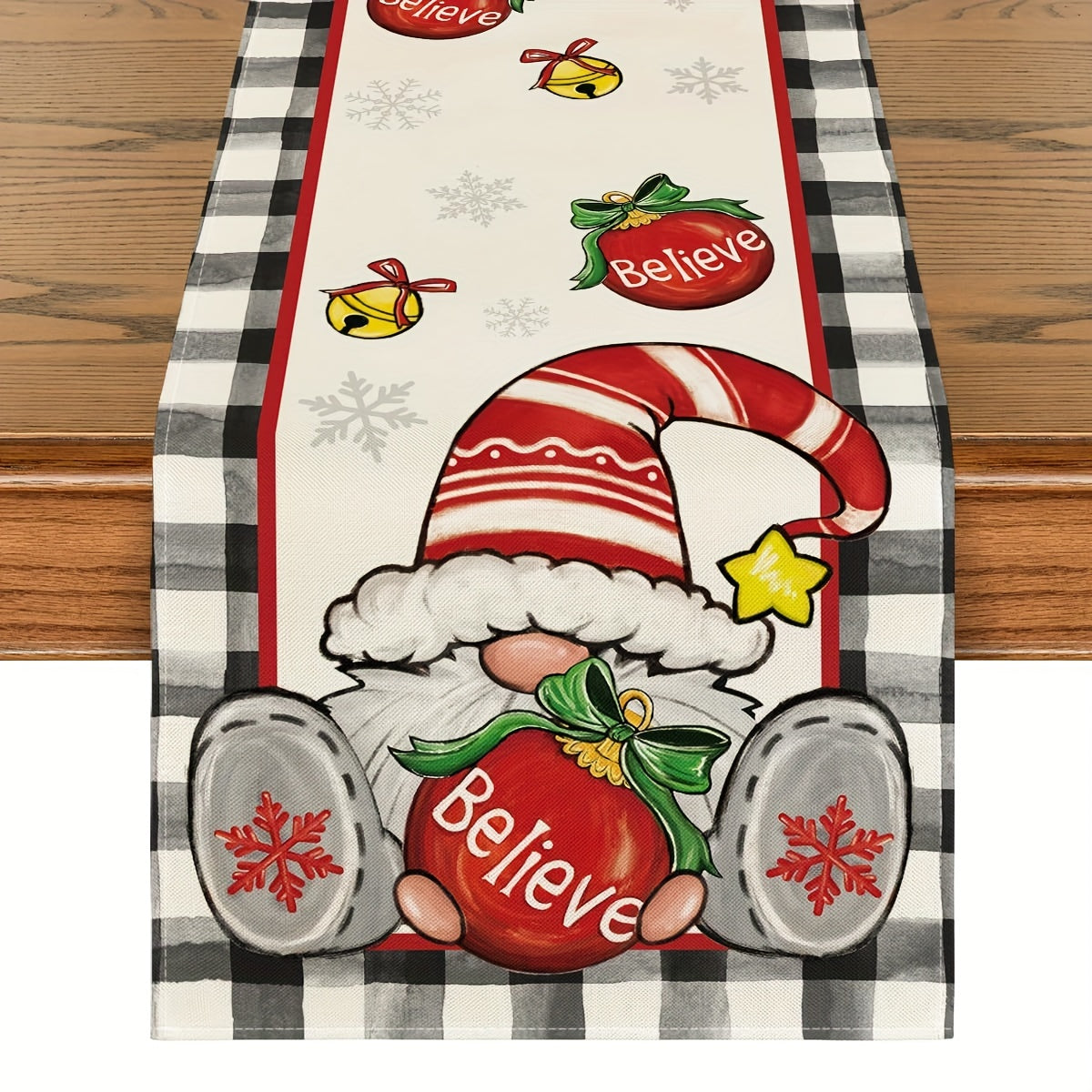 4pcs Plaid Pattern Gnome Christmas Table Runner Set