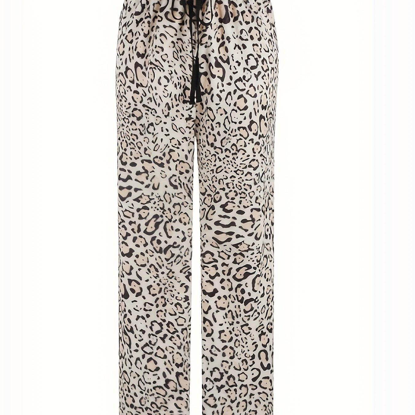 Leopard Print Elastic Waist Home Wear Pants