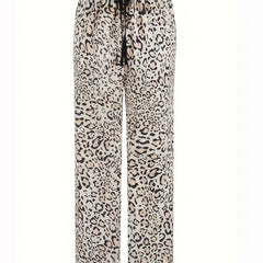 Leopard Print Elastic Waist Home Wear Pants