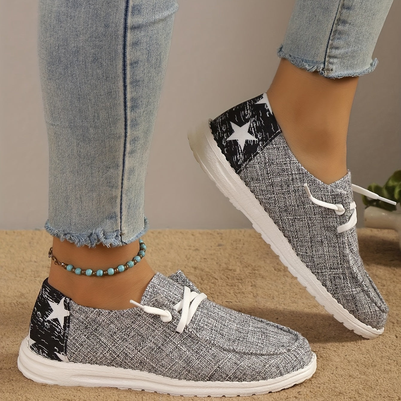 Women's Casual Canvas Shoes Star Pattern Low Top Slip On Sneakers