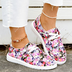 Floral & Skull Canvas Shoes Lace Up Low Top Halloween Sneakers