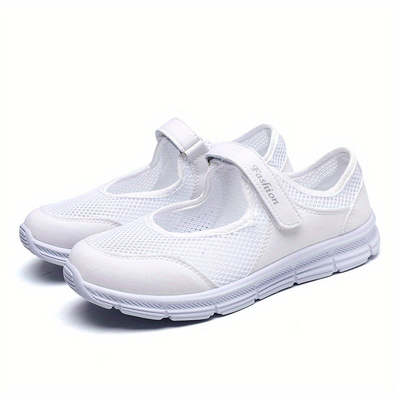 Women's Backless Mesh Walking Shoes Hook & Loop Fastener Flat Shoes