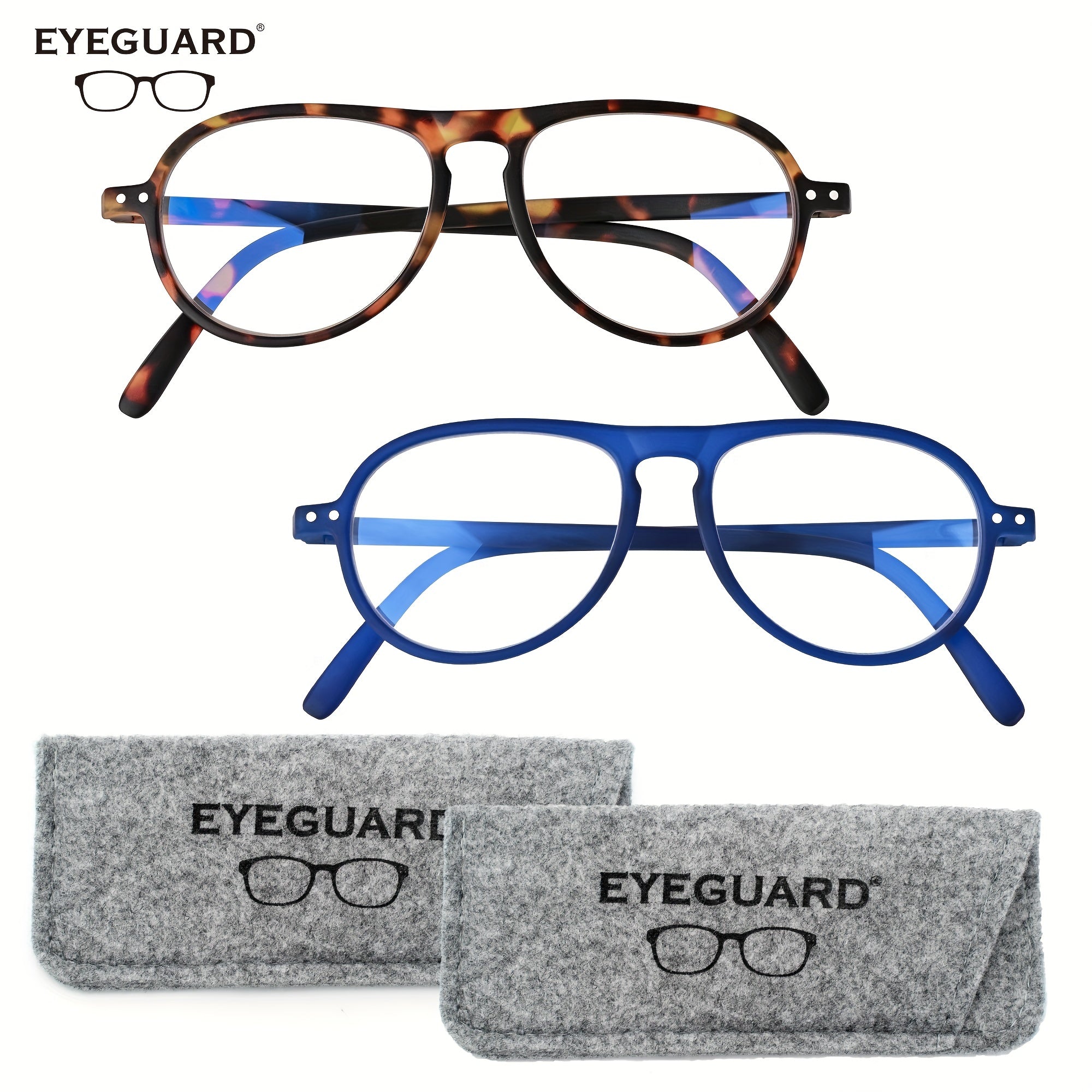 EYEGUARD 2 Pack Reading Glasses Lightweight Light Blocking Readers