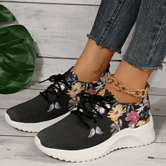 Flower & Butterfly Platform Sneakers Lace Up Outdoor Shoes