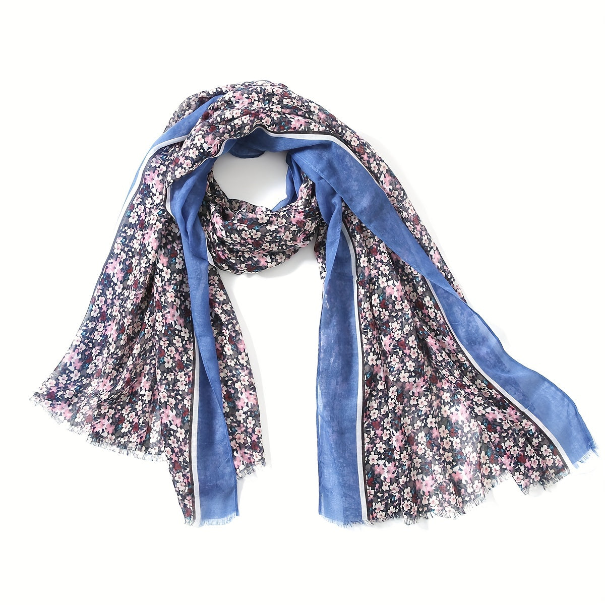 Floral Print Block Scarf Raw Edge Shawl Casual Windproof Head Wrap