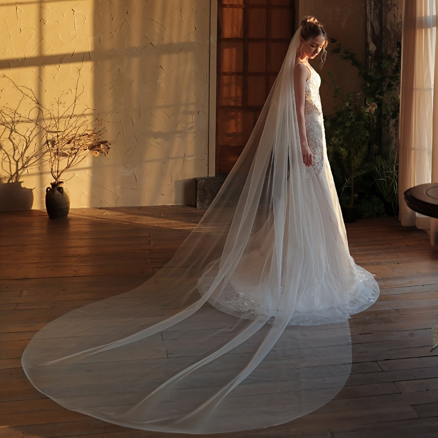 Cathedral Bridal Veil with Rhinestone Embellishments Sheer Tulle Wedding Accesso