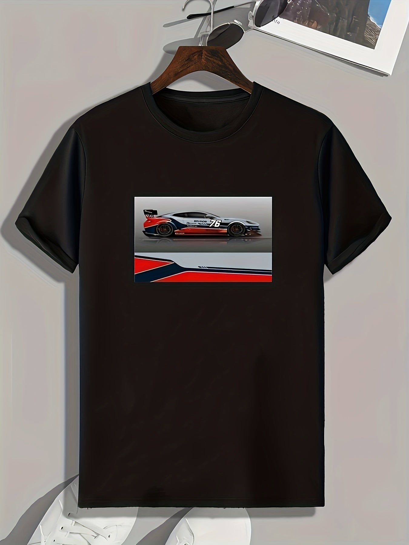 Race Car Print Men's Comfy T shirt Active Stretch Breathable Tee
