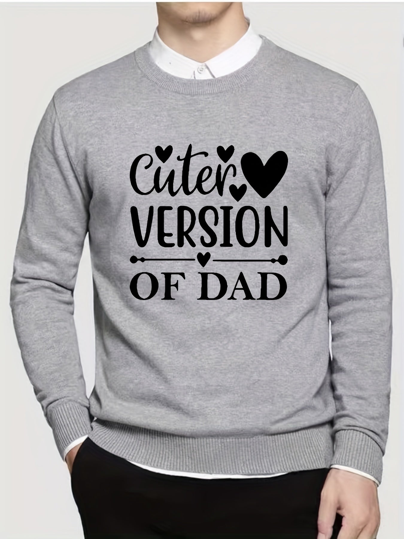 Heart & DAD Print Knitted Sweater Men's Crew Neck Pullover Fall Winter