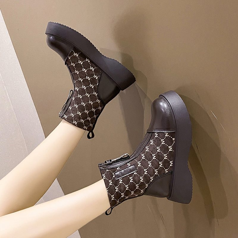 Platform Chelsea Boots Front Zipper Faux Leather Short Boots Women's
