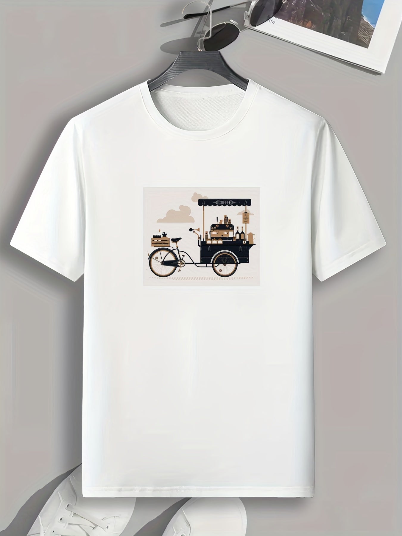 Coffee Stand Print Men's Comfy T shirt Active Slightly Stretch Tee