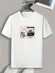 Coffee Stand Print Men's Comfy T shirt Active Slightly Stretch Tee
