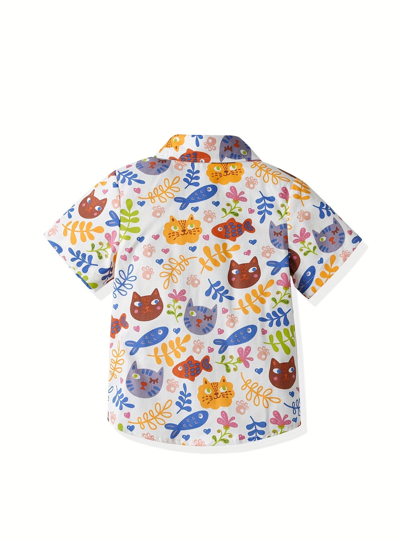 Boys Cartoon Leaf Cat Fish Shirt Kids Summer Clothes
