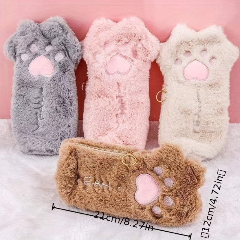 Adorable Cat Claw Pen Bag Plush Large Capacity Stationery for Students
