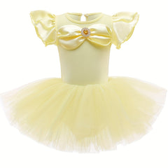 Girls Yellow Tulle Tutu Mesh Dress With Rhinestone Decoration