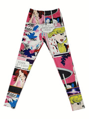 Comic Print Leggings Casual Sporty Skinny Leggings