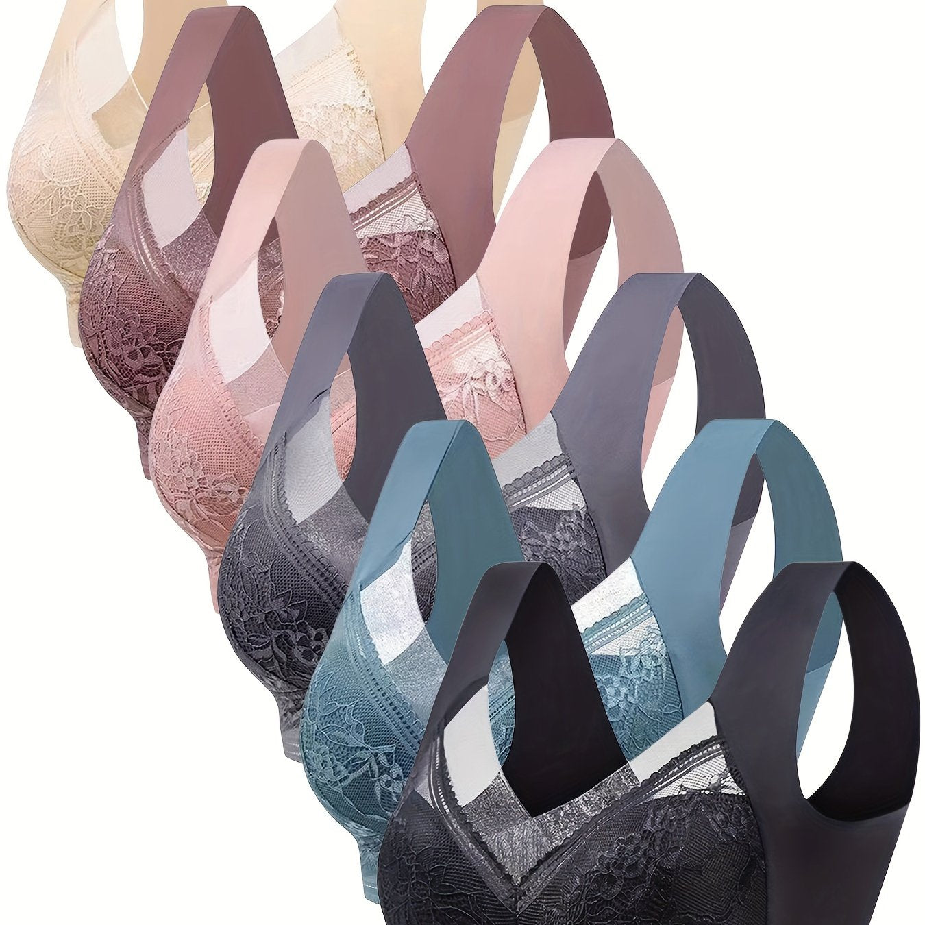 6pcs Floral Lace Bras Comfy & Breathable Women's Lingerie