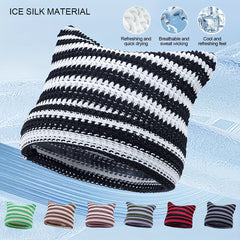 Y2K Striped Cat Ear Knit Hat Summer Ice Silk Beanie