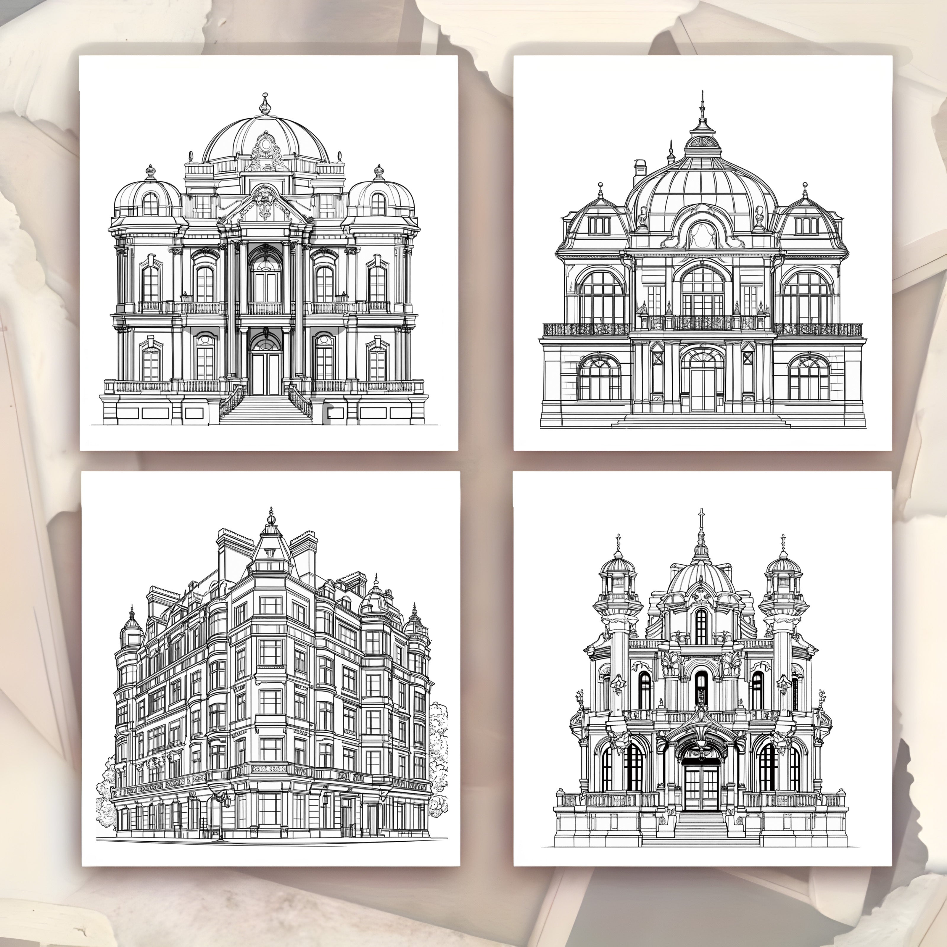 Deluxe Architectural Coloring Book Stress Relief Art for Adults & Teens
