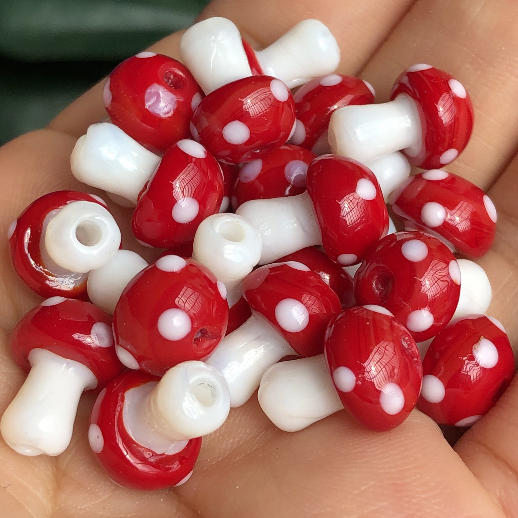 10pcs Red Mushroom Lampwork Glass Loose Beads For DIY Crafts Jewelry Making