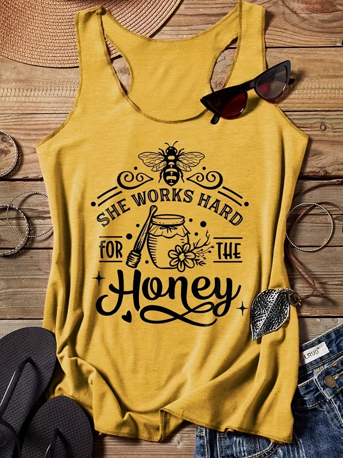 Bee Print Tank Top Summer Sleeveless Casual Women's Clothing