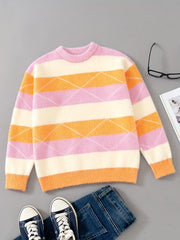 Girls' Plush Long Sleeve Knitted Sweater