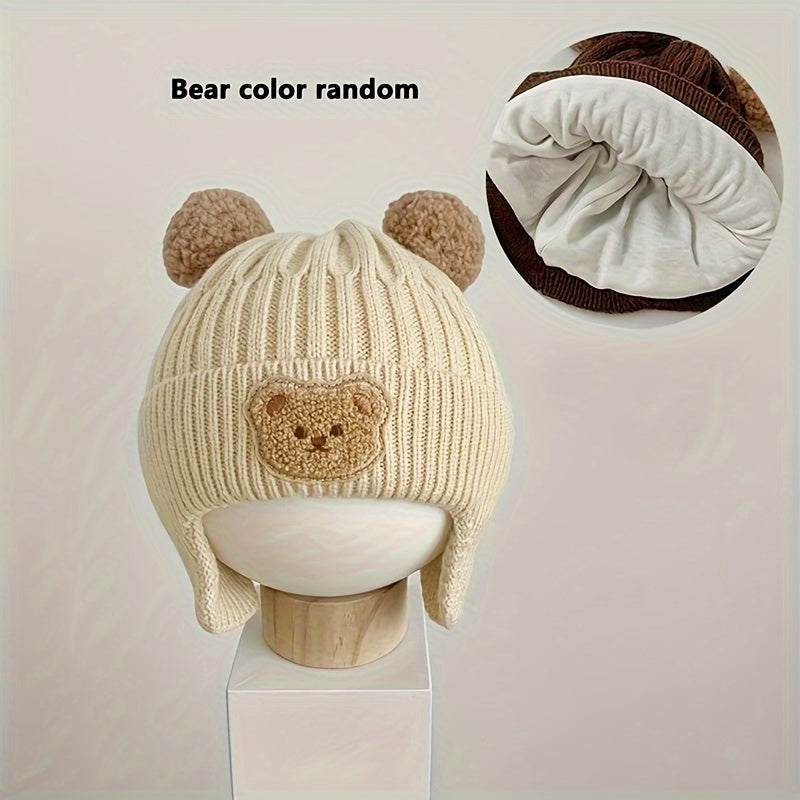Winter Baby Beanie Cartoon Bear Ear Protection Knitted Hat For Boys & Girls