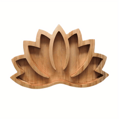 Lotus Shaped Wooden Tray for Crystals Display and Storage
