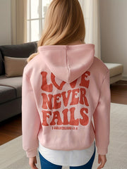 Love Never Falls Hoodie, Drawstring Sweatshirt