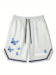 Butterfly Stripe Comfy Shorts Men's Casual Elastic Waist Drawstring Shorts