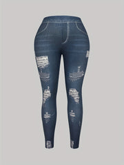Denim Print High Rise Skinny Leggings