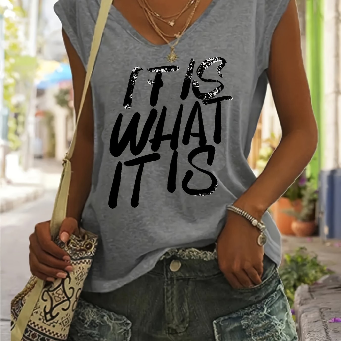 Letter Graphic Tank Top For Women Summer V Neck Sports Casual Tank Top