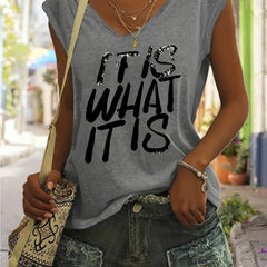 Letter Graphic Tank Top For Women Summer V Neck Sports Casual Tank Top