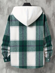 Men's Hooded Plaid Long Shirt for Autumn