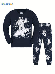Kid's Astronaut Pattern PJ Set Long Sleeve Top & Pants