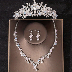 Baroque Crystal Bridal Jewelry Set Vintage Rhinestone Tiara Necklace Earring